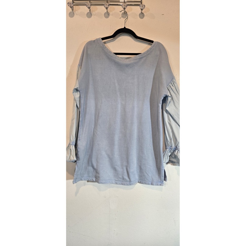 Pilcro Blue Top With Puffy Sleeves Anthropologie Brand Size Medium Spring Beach - Picture 2 of 9